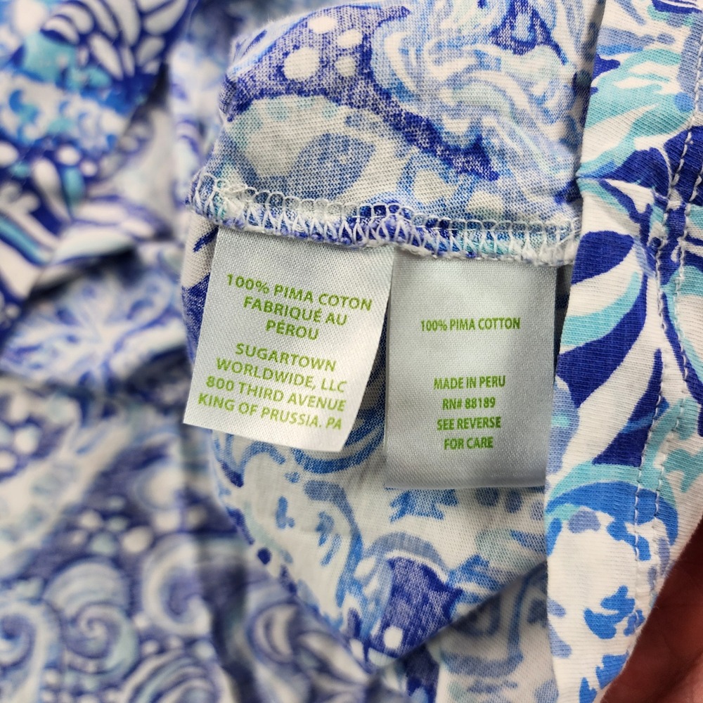 Lilly Pulitzer Ansley Polo Top Go Animals Blue 3/4 Sleeve Pima Cotton Shirt L - Picture 4 of 7